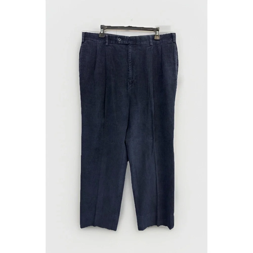 Vtg Jos A Bank Pants Men's 36x30 Navy Blue Corduroy Pleated‎ Relaxed Trousers